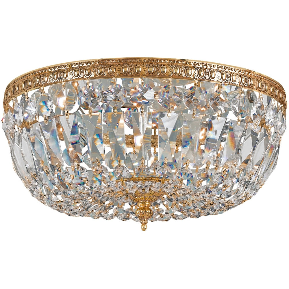 Crystorama 3 Light Clear Italian Crystal Olde Brass Ceiling Mount - Ceiling Mount