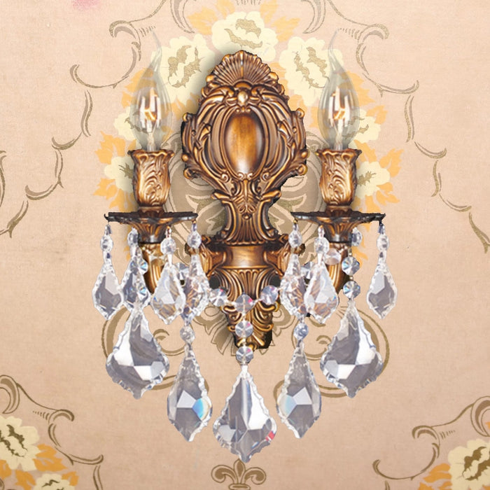 Versailles French Gold Clear Crystal 2 Light Wall Sconce - Wall Sconces