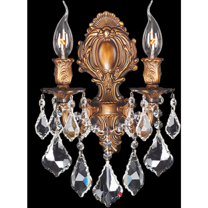 Versailles French Gold Clear Crystal 2 Light Wall Sconce - Wall Sconces