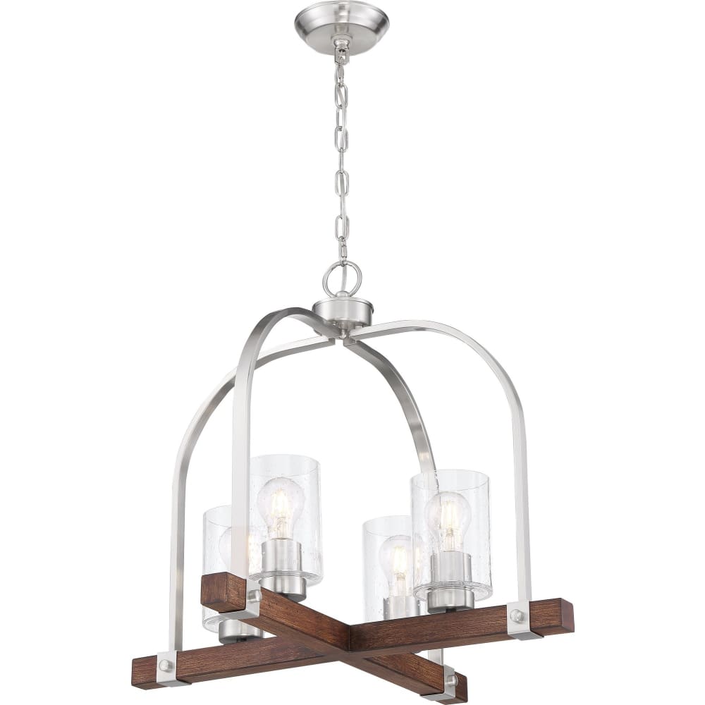Arabel Brushed Nickel Nutmeg Wood Chandelier - Chandeliers