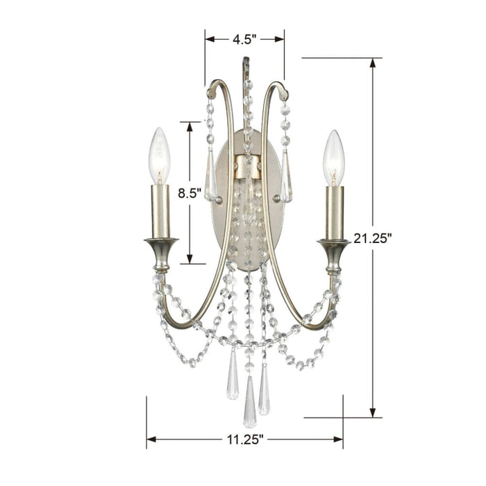 Arcadia 2 Light Antique Silver Wall Mount - Wall Sconces
