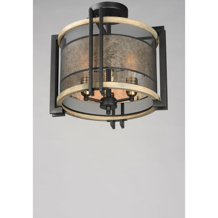Boundry Black / Barn Wood / Antique Brass Flush Mount - Flushmounts