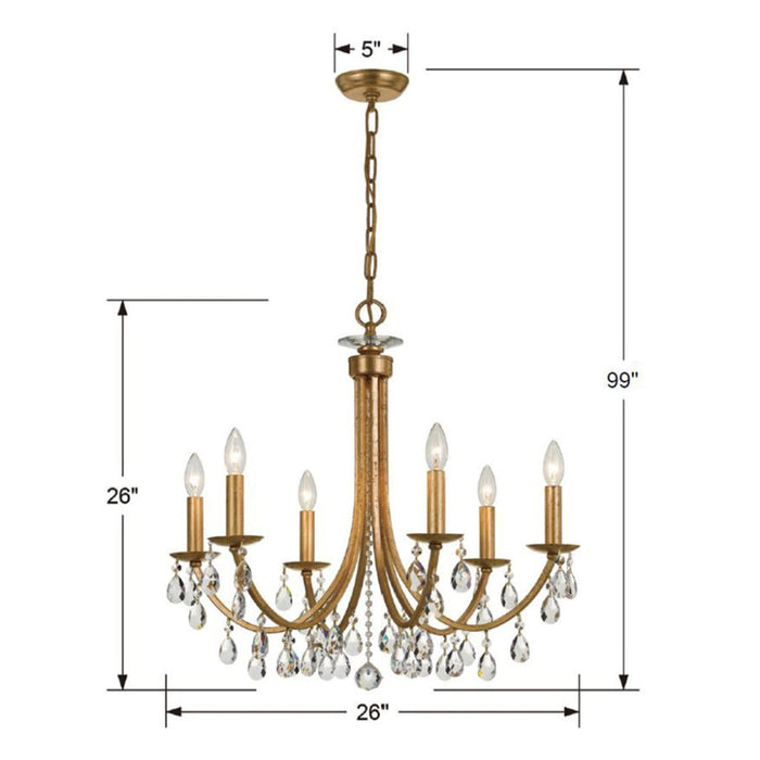 Bridgehampton Crystal 6 Light Antique Gold Chandelier - Chandeliers