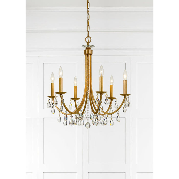 Bridgehampton Crystal 6 Light Antique Gold Chandelier - Chandeliers