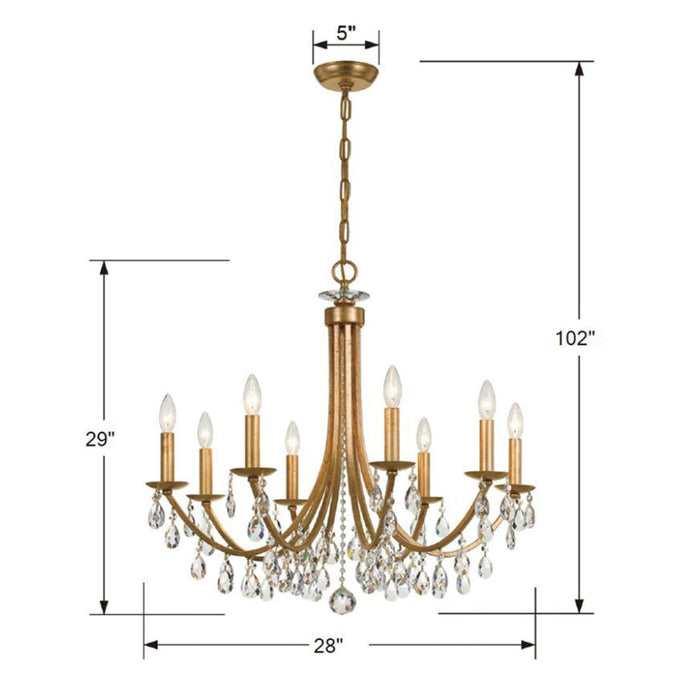 Bridgehampton Crystal 8 Antique Gold Chrome Chandelier - Chandeliers