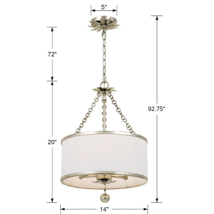 Broche 3 Light Antique Silver Ceiling Mount - Semi-Flushmounts