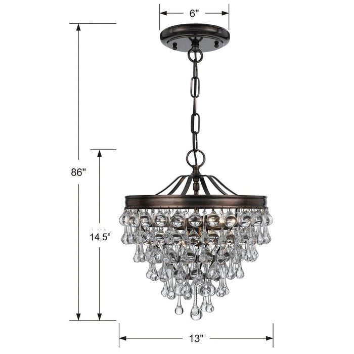 Calypso 3 Light Crystal Teardrop Vibrant Bronze Mini Chandelier - Chandeliers