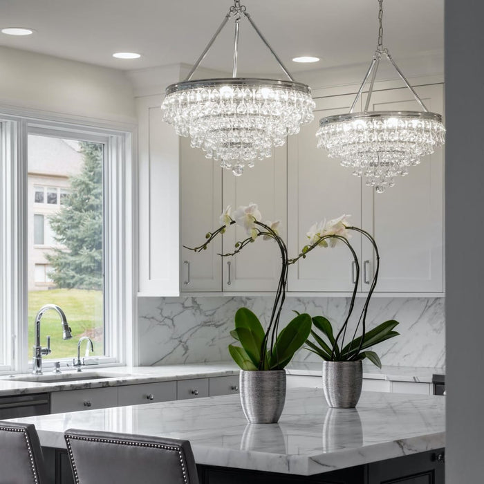 Calypso 6 Light Crystal Teardrop Polished Chrome Chandelier - Chandeliers