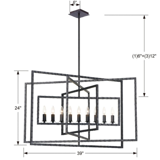 Capri 9 Light Raw Steel Chandelier - Chandeliers