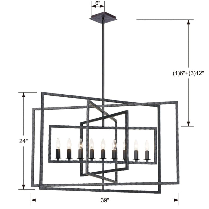 Capri 9 Light Raw Steel Chandelier - Chandeliers