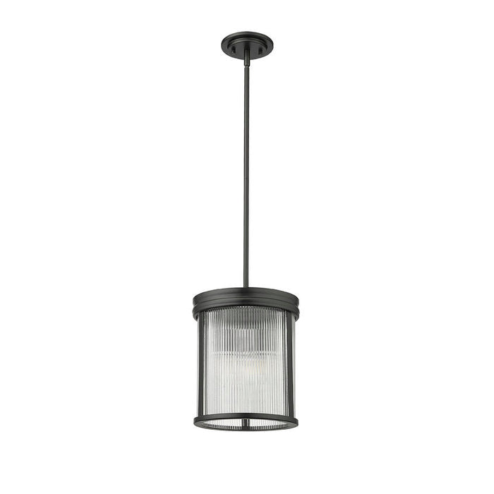 carnaby matte black 3 light pendant with ribbed glass shade
