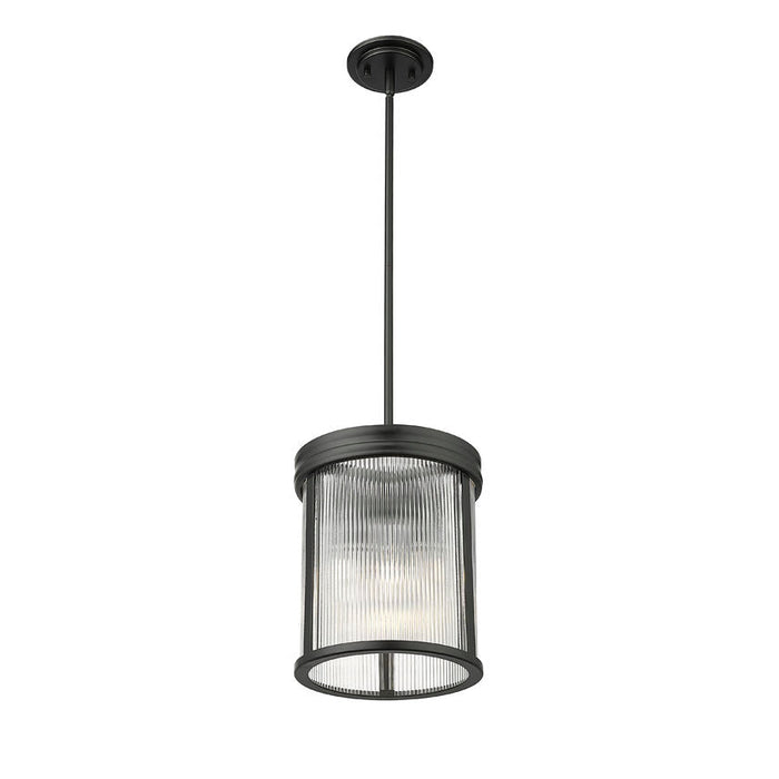 carnaby matte black 3 light pendant with ribbed glass shade