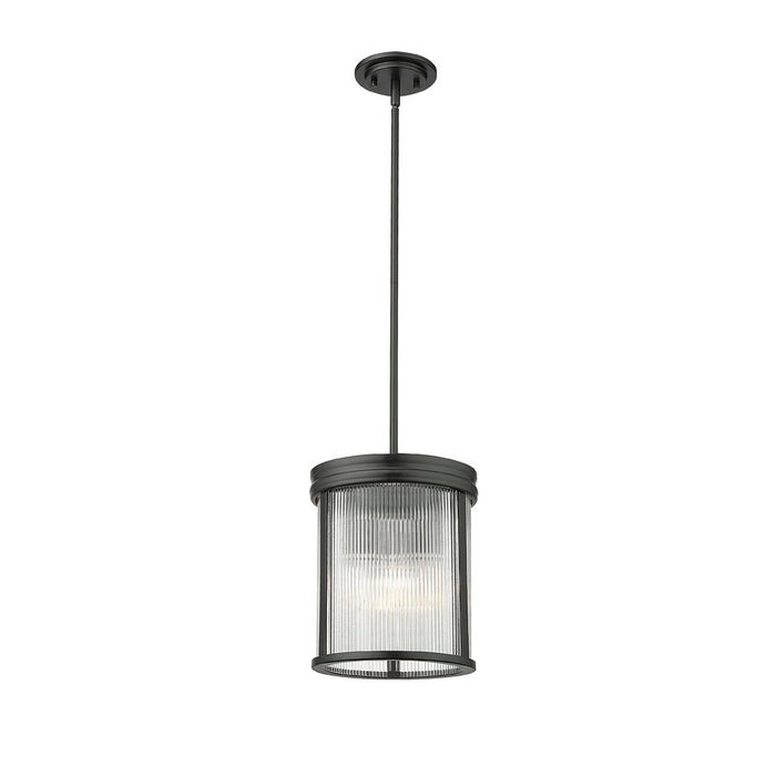 carnaby matte black 3 light pendant with ribbed glass shade