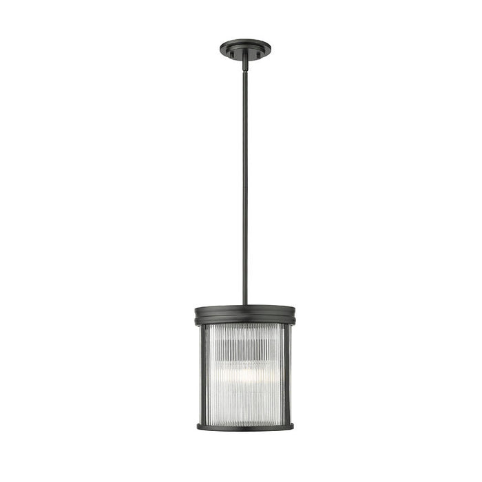 carnaby matte black 3 light pendant with ribbed glass shade