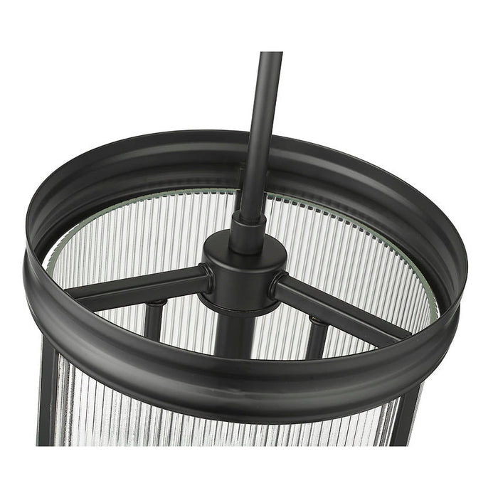 carnaby matte black 3 light pendant with ribbed glass shade