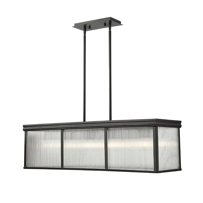 carnaby matte black 10 light linear chandelier with ribbed glass shade
