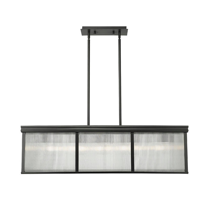 carnaby matte black 10 light linear chandelier with ribbed glass shade