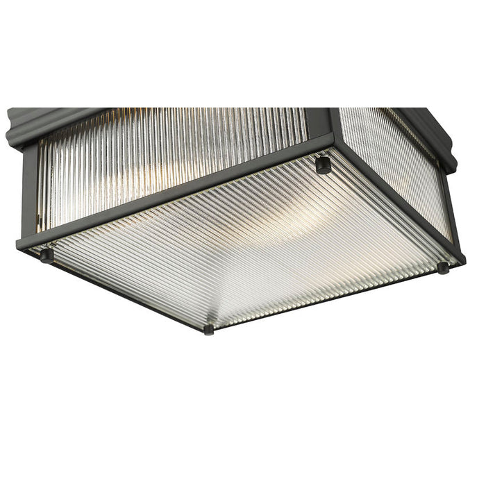 carnaby matte black 2 light square flushmount with ribbed glass shade