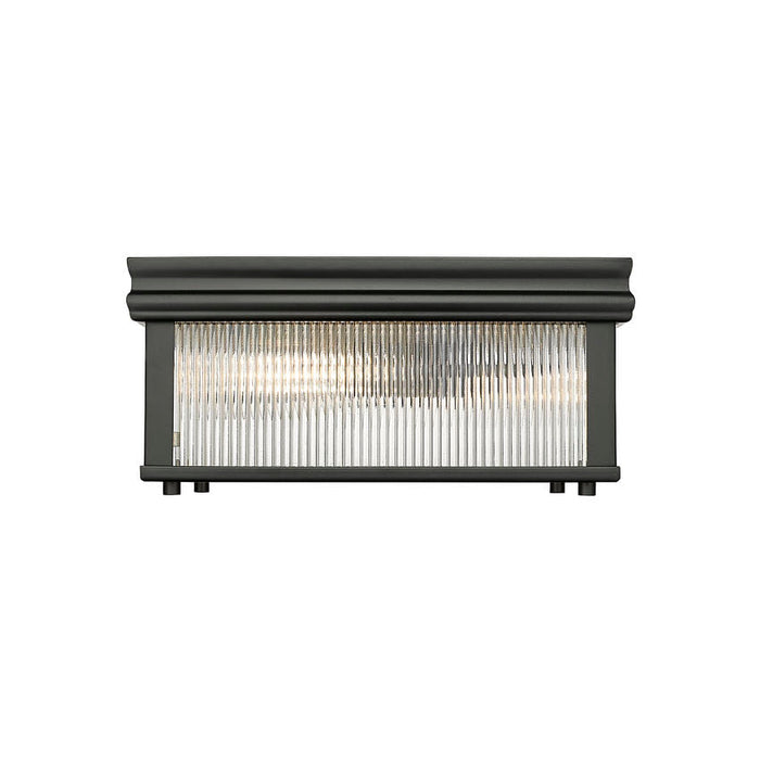 carnaby matte black 2 light square flushmount with ribbed glass shade