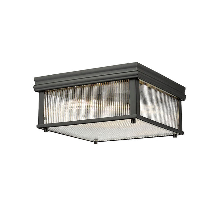 carnaby matte black 2 light square flushmount with ribbed glass shade