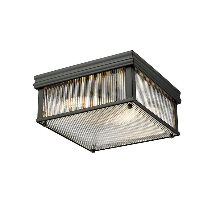 carnaby matte black 2 light square flushmount with ribbed glass shade