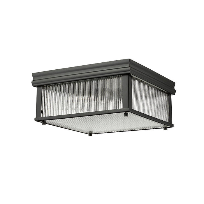 carnaby matte black 2 light square flushmount with ribbed glass shade