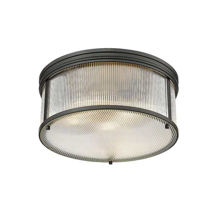 carnaby matte black 4 light flushmount with ribbed glass shade