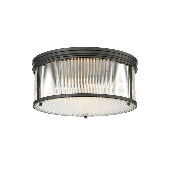 carnaby matte black 4 light flushmount with ribbed glass shade