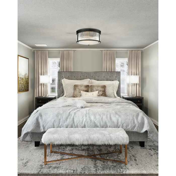 carnaby matte black 4 light flushmount with ribbed glass shade