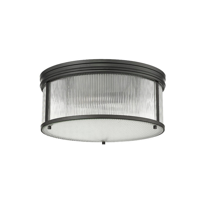 carnaby matte black 4 light flushmount with ribbed glass shade