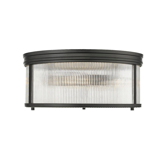 carnaby matte black 4 light flushmount with ribbed glass shade