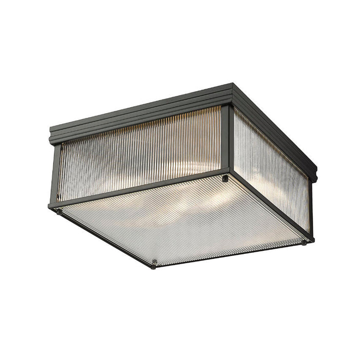 carnaby matte black 4 light square flushmount with ribbed glass shade