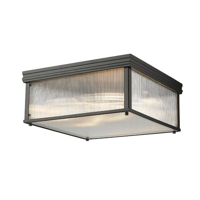 carnaby matte black 4 light square flushmount with ribbed glass shade