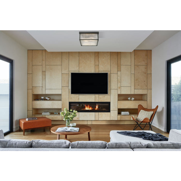 carnaby matte black 4 light square flushmount with ribbed glass shade