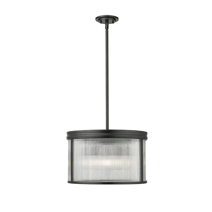 carnaby matte black 5 light pendant with ribbed glass shade