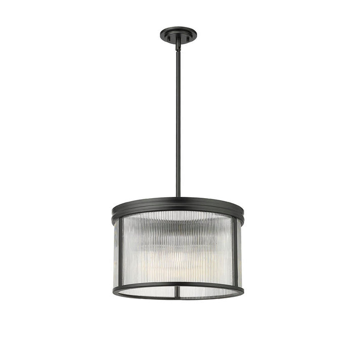 carnaby matte black 5 light pendant with ribbed glass shade