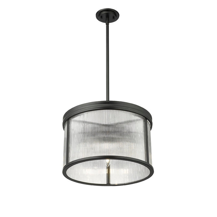 carnaby matte black 5 light pendant with ribbed glass shade