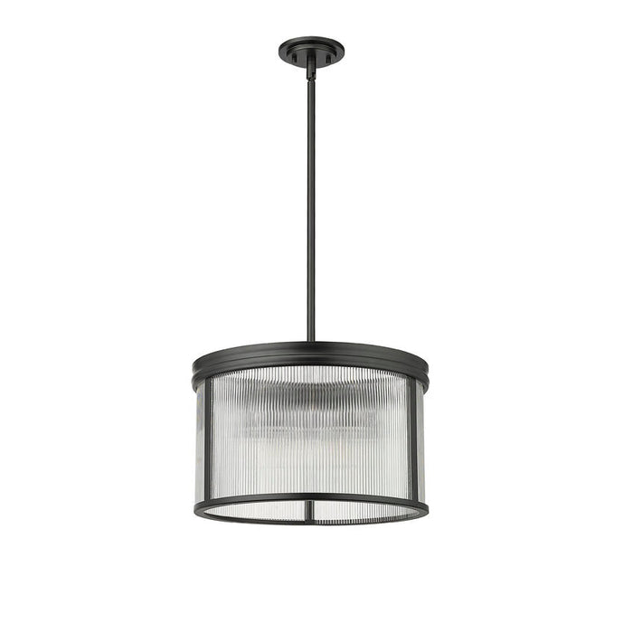 carnaby matte black 5 light pendant with ribbed glass shade
