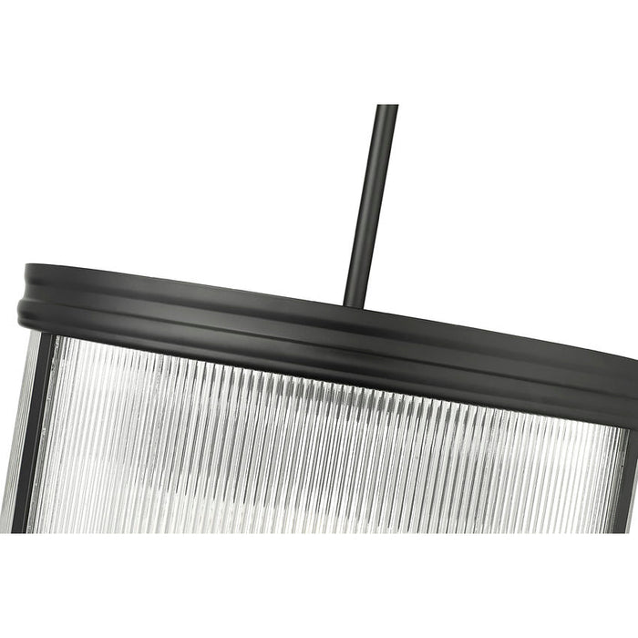 carnaby matte black 5 light pendant with ribbed glass shade