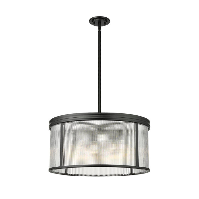 carnaby matte black 6 light pendant with ribbed glass shade