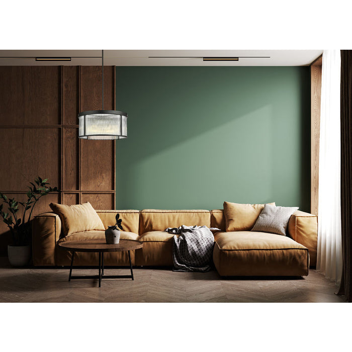 carnaby matte black 6 light pendant with ribbed glass shade