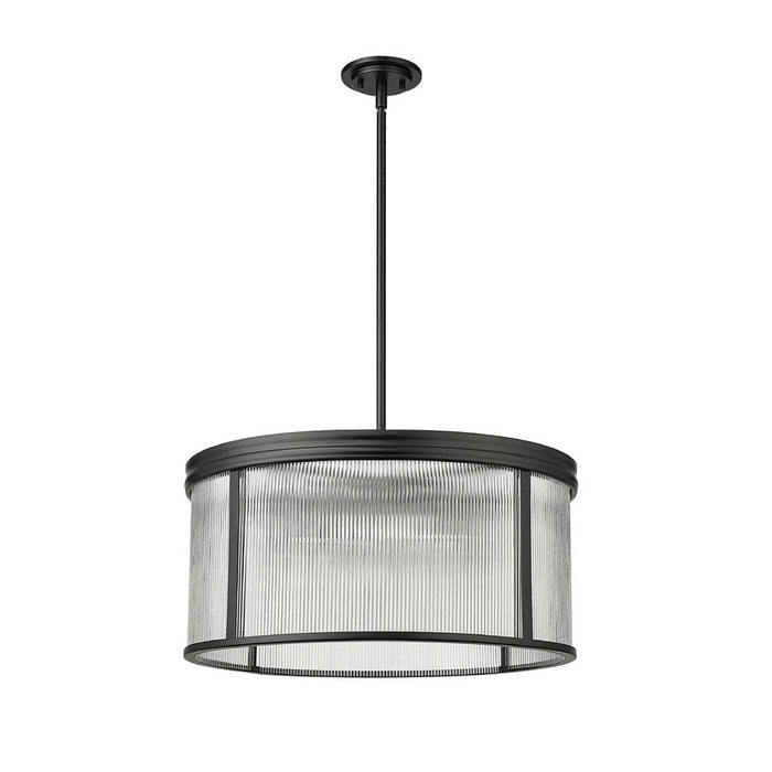 carnaby matte black 6 light pendant with ribbed glass shade