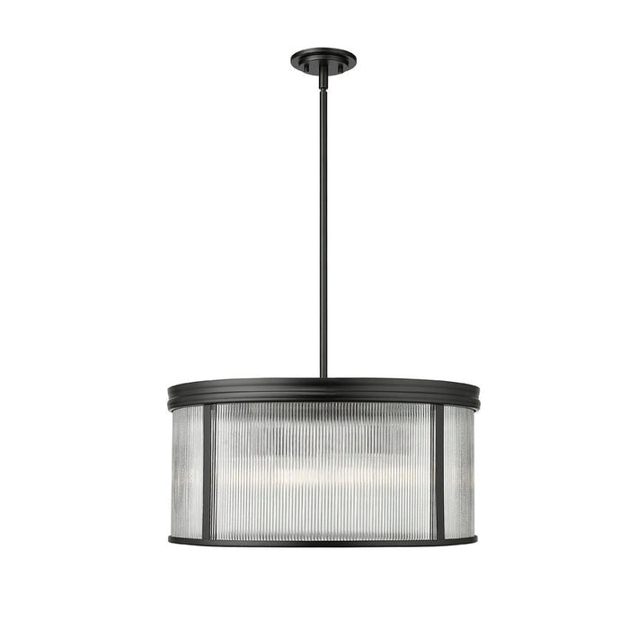 carnaby matte black 6 light pendant with ribbed glass shade