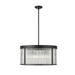 carnaby matte black 6 light pendant with ribbed glass shade
