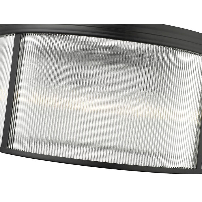 carnaby matte black 6 light pendant with ribbed glass shade