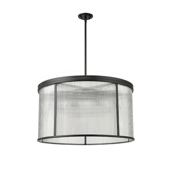 carnaby matte black 9 light pendant with ribbed glass shade