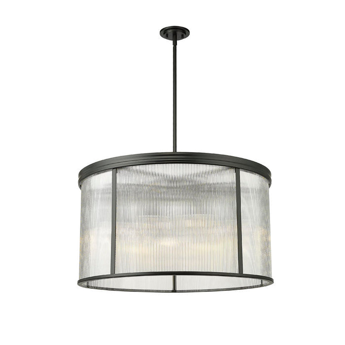 carnaby matte black 9 light pendant with ribbed glass shade