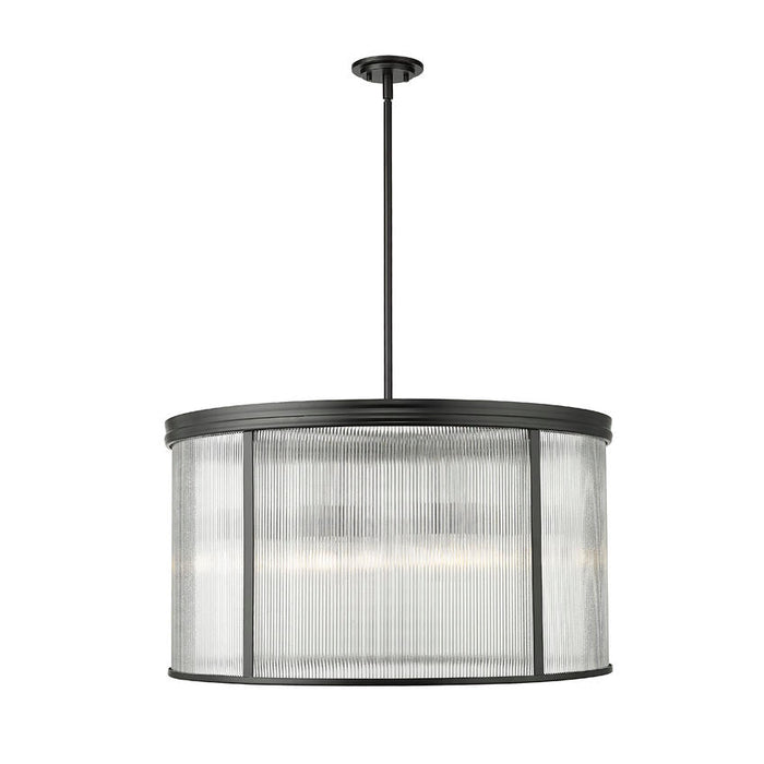 carnaby matte black 9 light pendant with ribbed glass shade