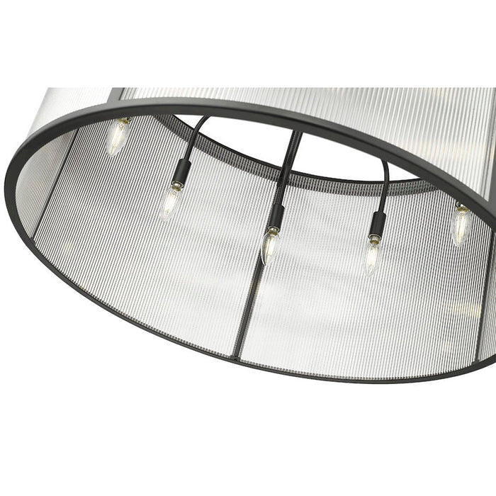 carnaby matte black 9 light pendant with ribbed glass shade