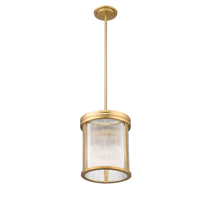 carnaby modern gold 3 light pendant with ribbed glass shade